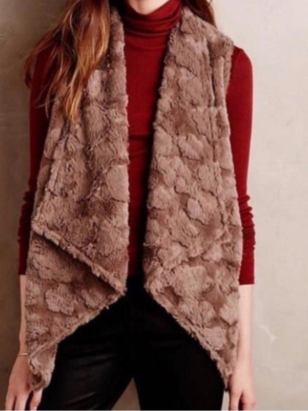 Anthropologie Elevenses Pelage Faux Fur Waterfall Vest - Size Medium Boho Chic
